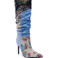 « Aquarelle » — Bottes à talon stiletto, Denim