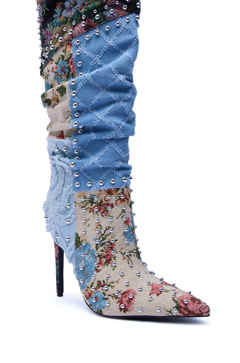 « Aquarelle » — Bottes à talon stiletto, Denim