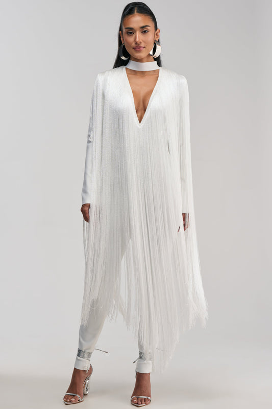« Frisson » — Combinaison Moulante à Franges, Blanc