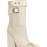 « Ivoire » — Bottines à Talon Bloc, Blanc Cassé