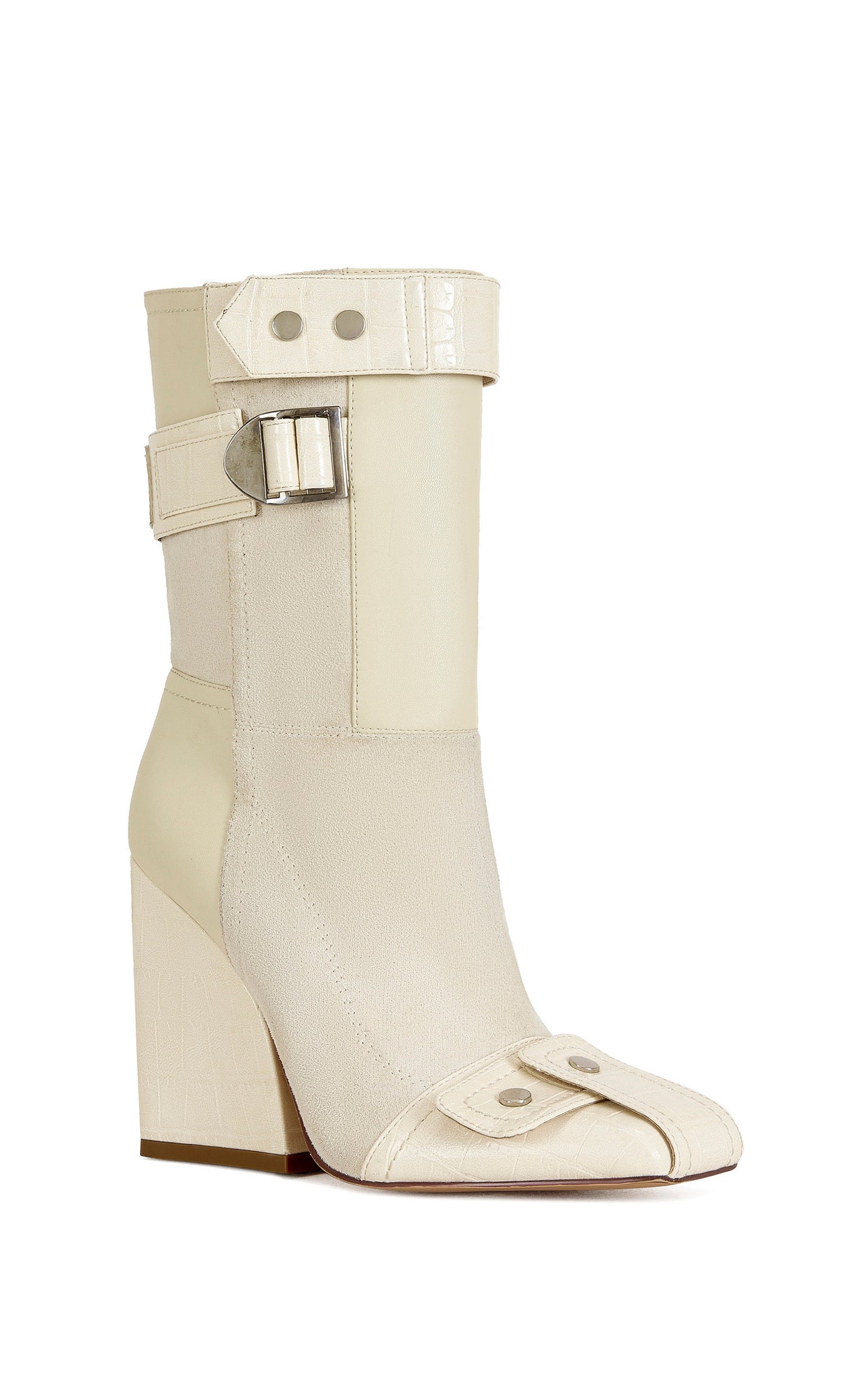 « Ivoire » — Bottines à Talon Bloc, Blanc Cassé
