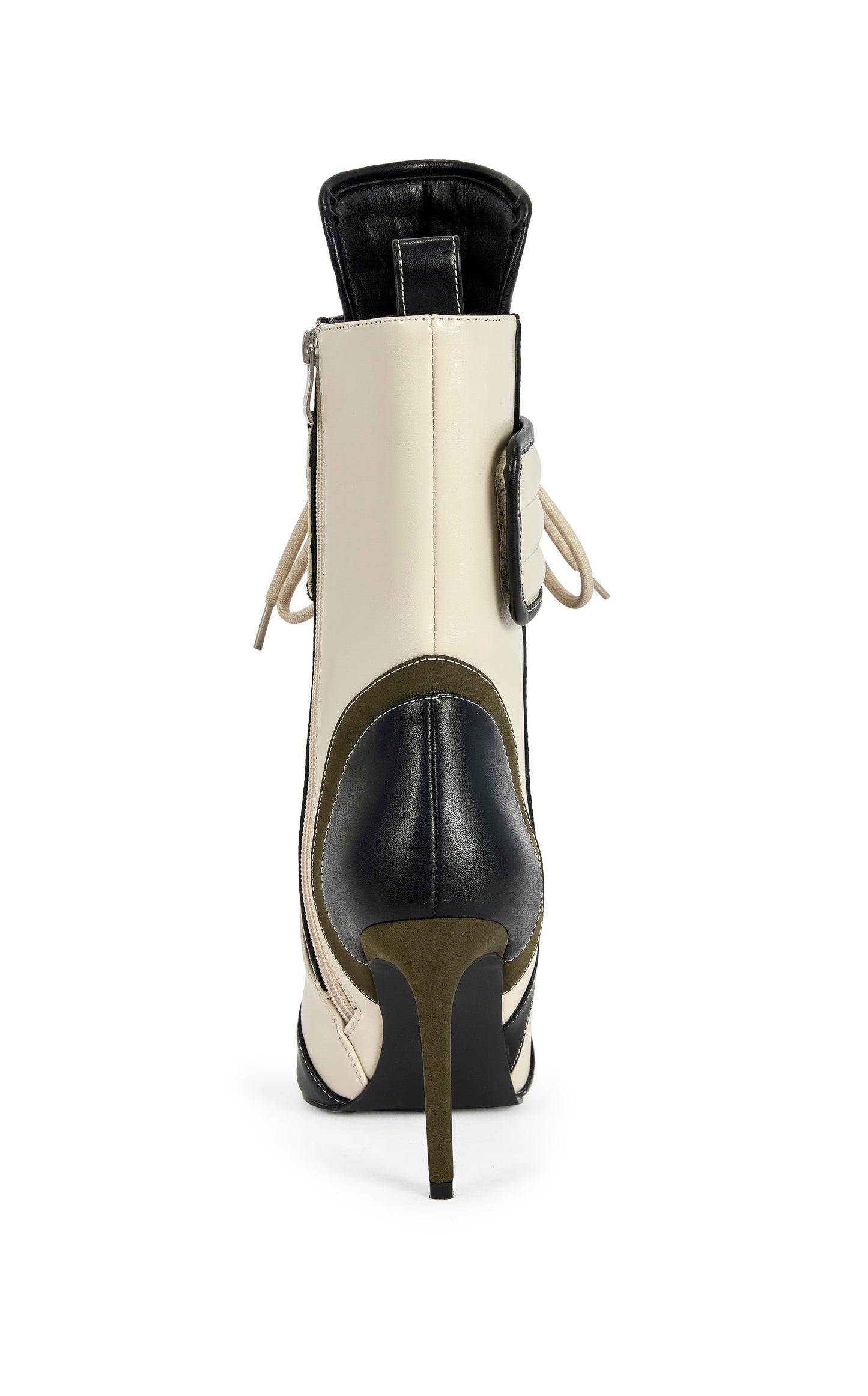 « Avant-Garde » — Bottines Stiletto Colorblock, Olive et Crème