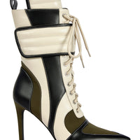 « Avant-Garde » — Bottines Stiletto Colorblock, Olive et Crème