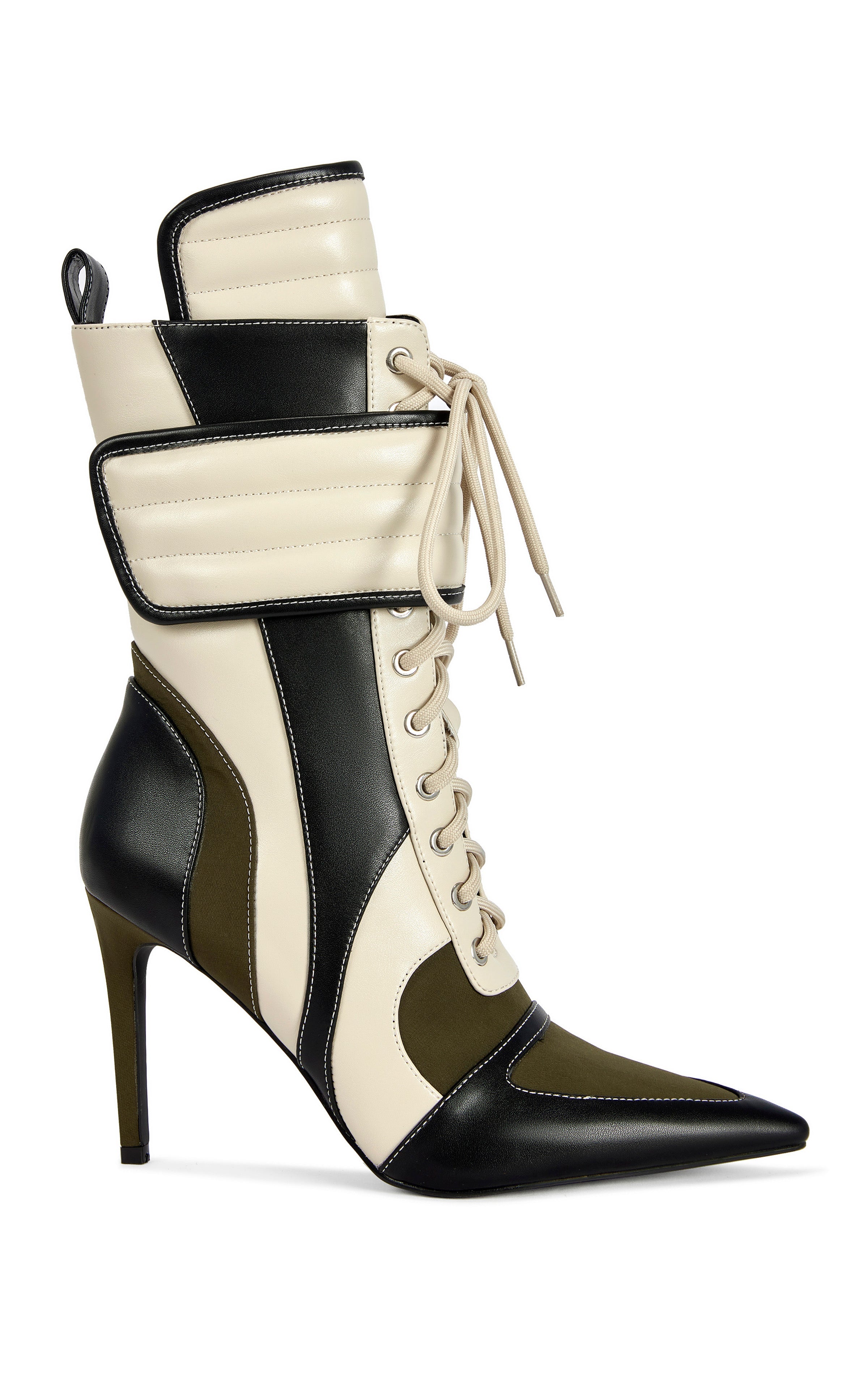 « Avant-Garde » — Bottines Stiletto Colorblock, Olive et Crème