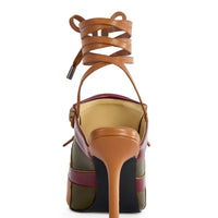 « Nomade » — Escarpins Stiletto à Liens, Olive Multicolore