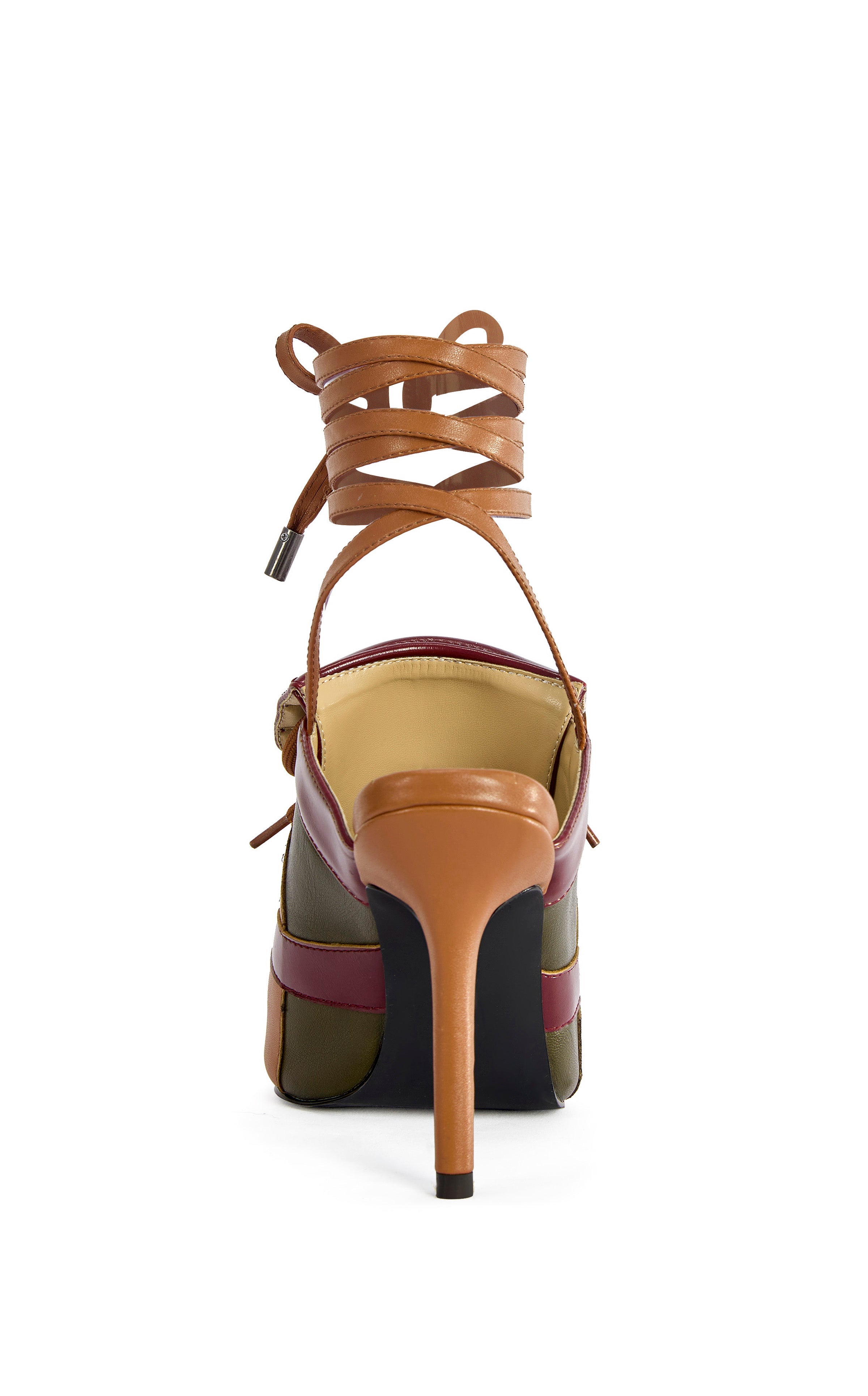 « Nomade » — Escarpins Stiletto à Liens, Olive Multicolore
