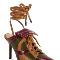 « Nomade » — Escarpins Stiletto à Liens, Olive Multicolore