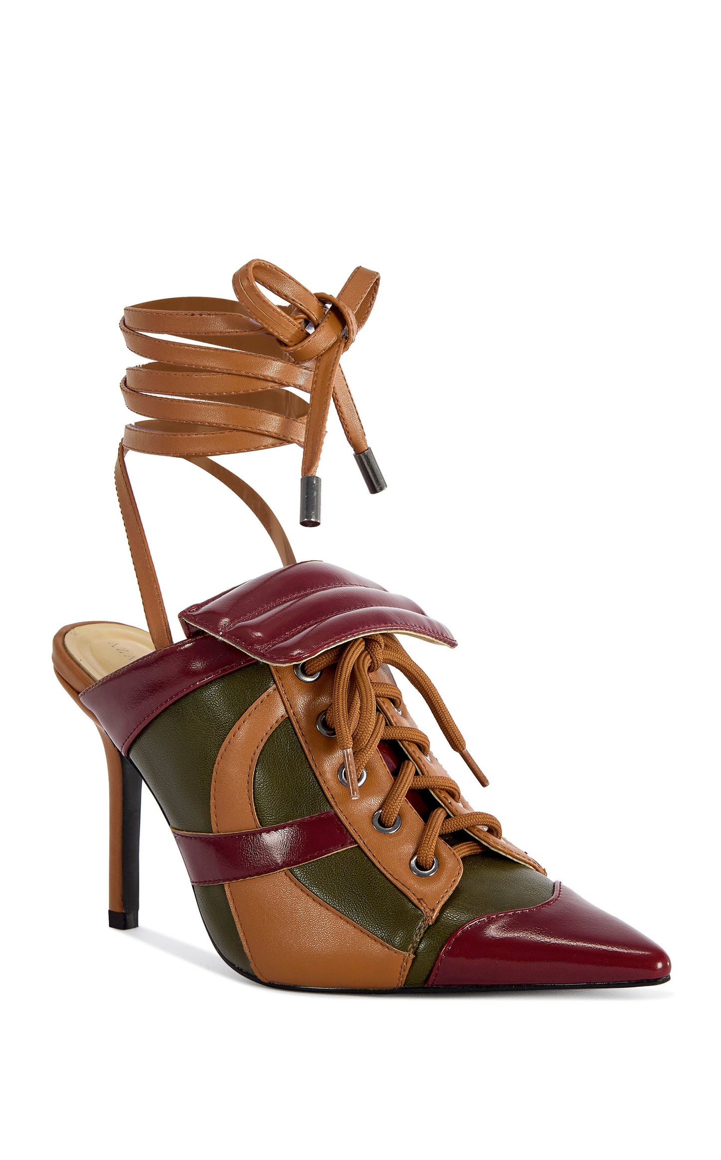 « Nomade » — Escarpins Stiletto à Liens, Olive Multicolore