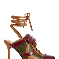« Nomade » — Escarpins Stiletto à Liens, Olive Multicolore