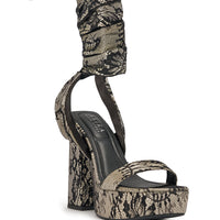 AKIRA GOLD AMBROISINE BLACK LACE STRAPPY CHUNKY SANDAL