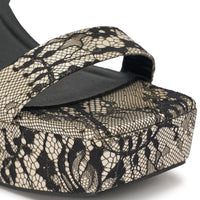 AKIRA GOLD AMBROISINE BLACK LACE STRAPPY CHUNKY SANDAL