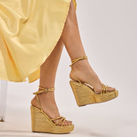 AZALEA WANG AVENY GOLD STRAP ROUND TOE WEDGE SANDAL