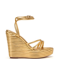AZALEA WANG AVENY GOLD STRAP ROUND TOE WEDGE SANDAL