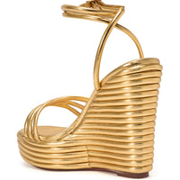 AZALEA WANG AVENY GOLD STRAP ROUND TOE WEDGE SANDAL