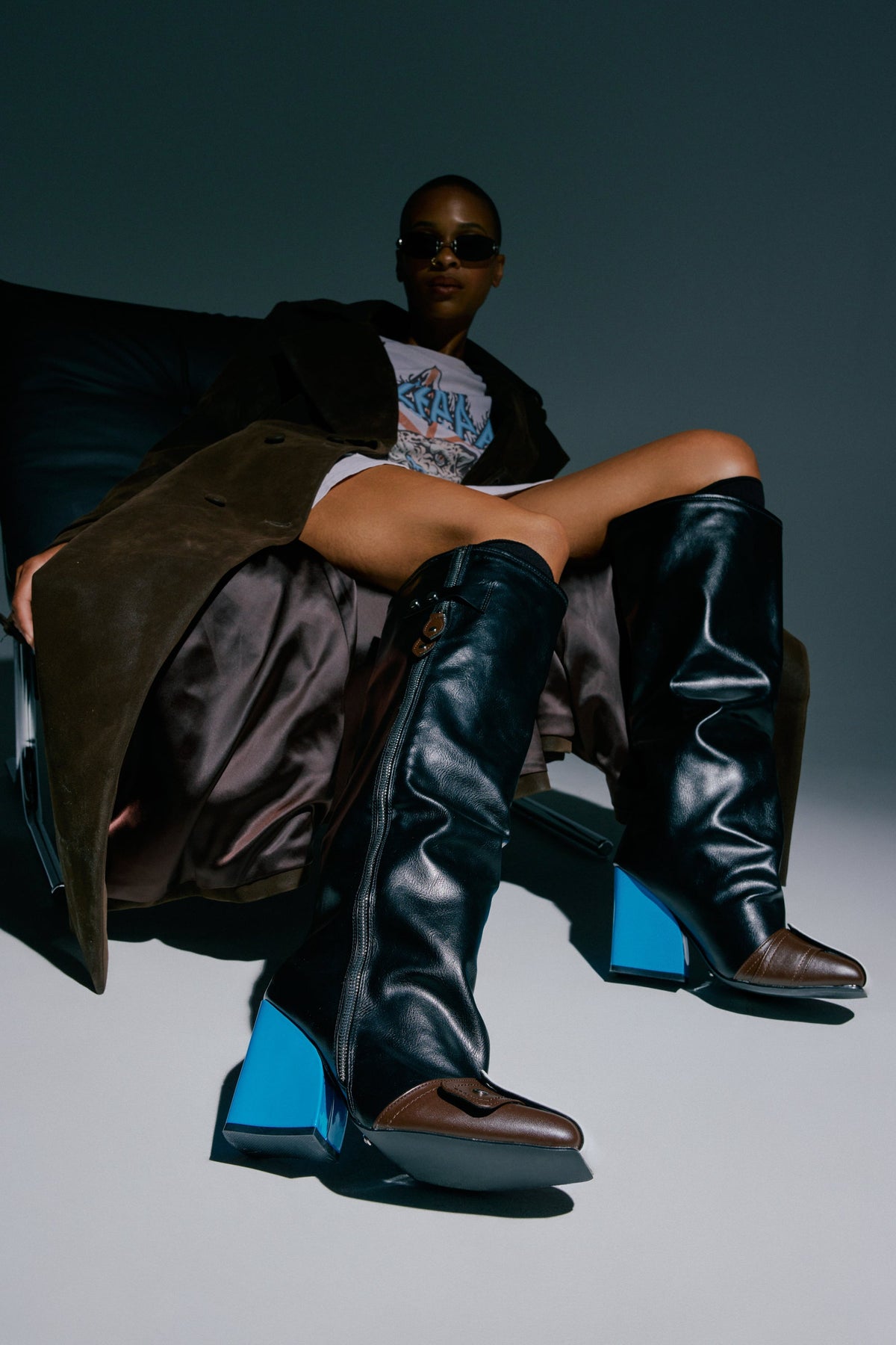 « Satin » — Bottes à talon bloc, Noir