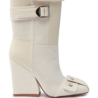 « Ivoire » — Bottines à Talon Bloc, Blanc Cassé