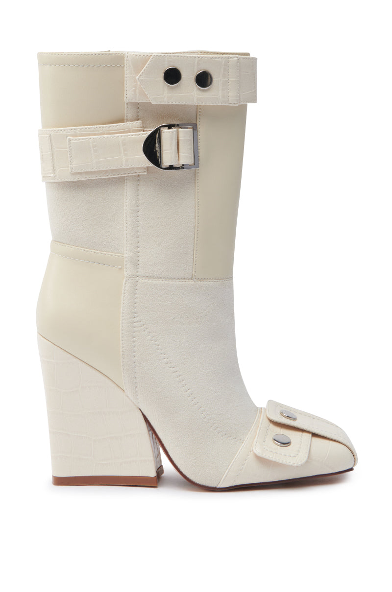 « Ivoire » — Bottines à Talon Bloc, Blanc Cassé