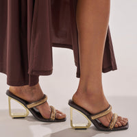 AZALEA WANG BESSIE CHOCOLATE CROC GOLD EMBELLISHED WEDGE SANDAL