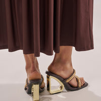 AZALEA WANG BESSIE CHOCOLATE CROC GOLD EMBELLISHED WEDGE SANDAL