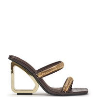AZALEA WANG BESSIE CHOCOLATE CROC GOLD EMBELLISHED WEDGE SANDAL