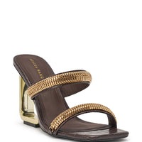 AZALEA WANG BESSIE CHOCOLATE CROC GOLD EMBELLISHED WEDGE SANDAL