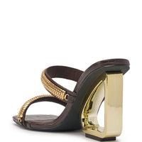 AZALEA WANG BESSIE CHOCOLATE CROC GOLD EMBELLISHED WEDGE SANDAL