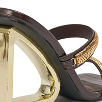 AZALEA WANG BESSIE CHOCOLATE CROC GOLD EMBELLISHED WEDGE SANDAL