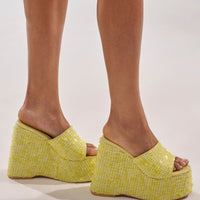 AZALEA WANG BETSEY YELLOW SEQUIN RAFFIA WEDGE