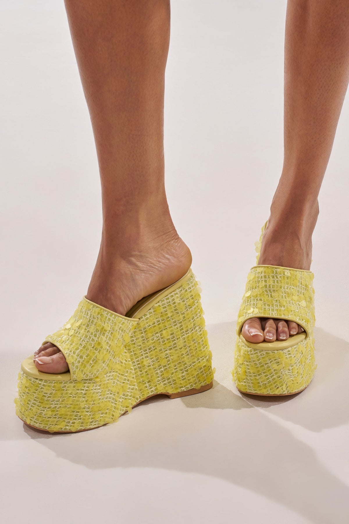 AZALEA WANG BETSEY YELLOW SEQUIN RAFFIA WEDGE