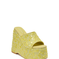 AZALEA WANG BETSEY YELLOW SEQUIN RAFFIA WEDGE