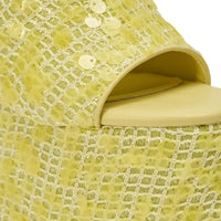 AZALEA WANG BETSEY YELLOW SEQUIN RAFFIA WEDGE