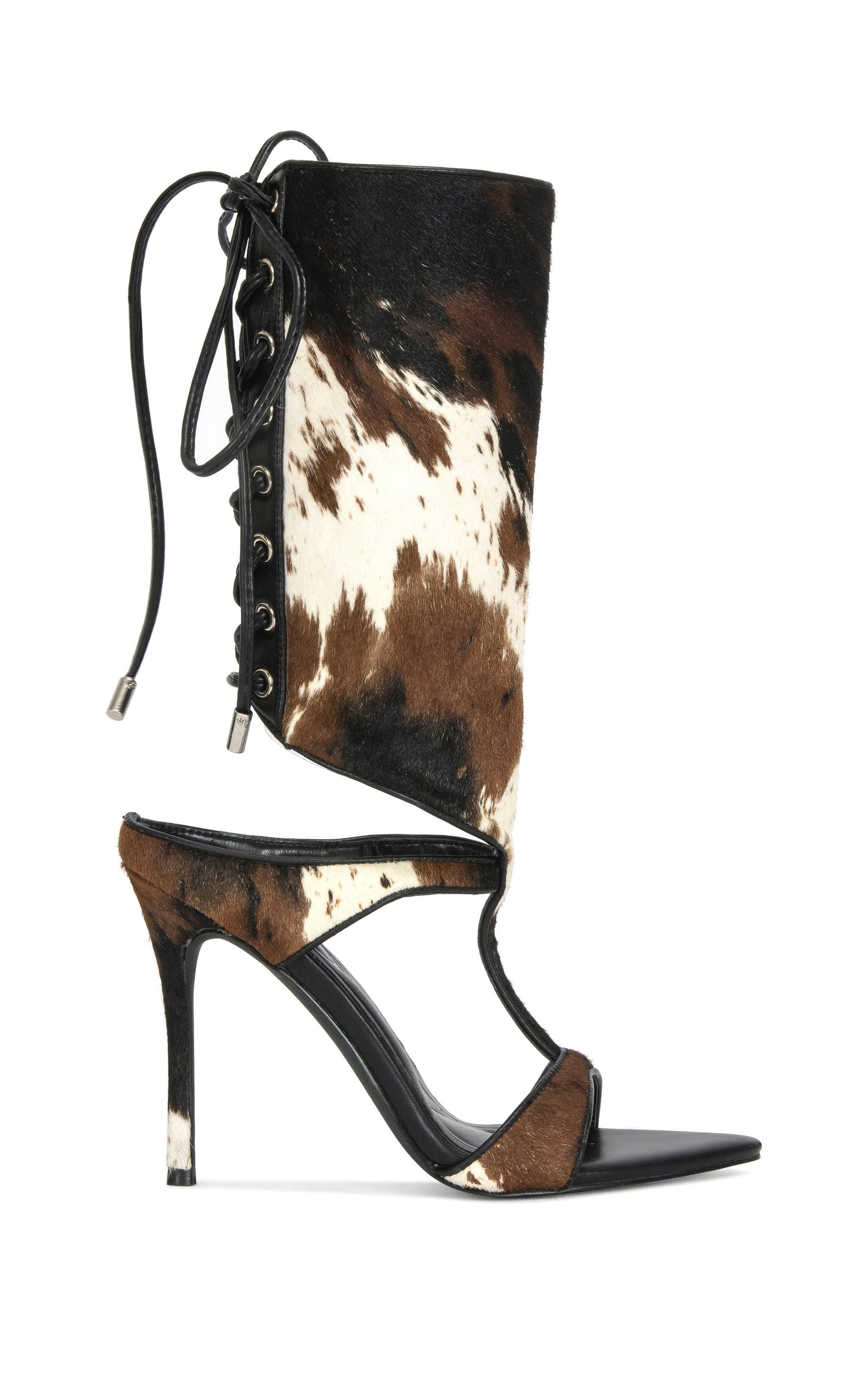 « Rodéo » — Sandales Bottines en Cuir à Laçage, Imprimé Vache