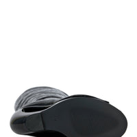 « Éclipse » — Bottes Hautes à Talon Sculptural, Noir Croco