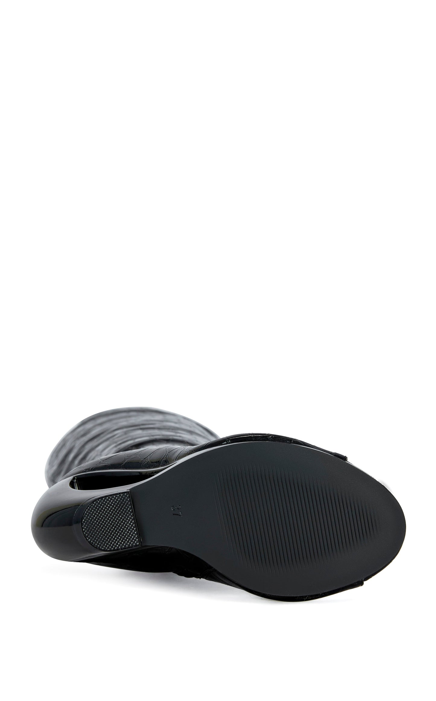 « Éclipse » — Bottes Hautes à Talon Sculptural, Noir Croco