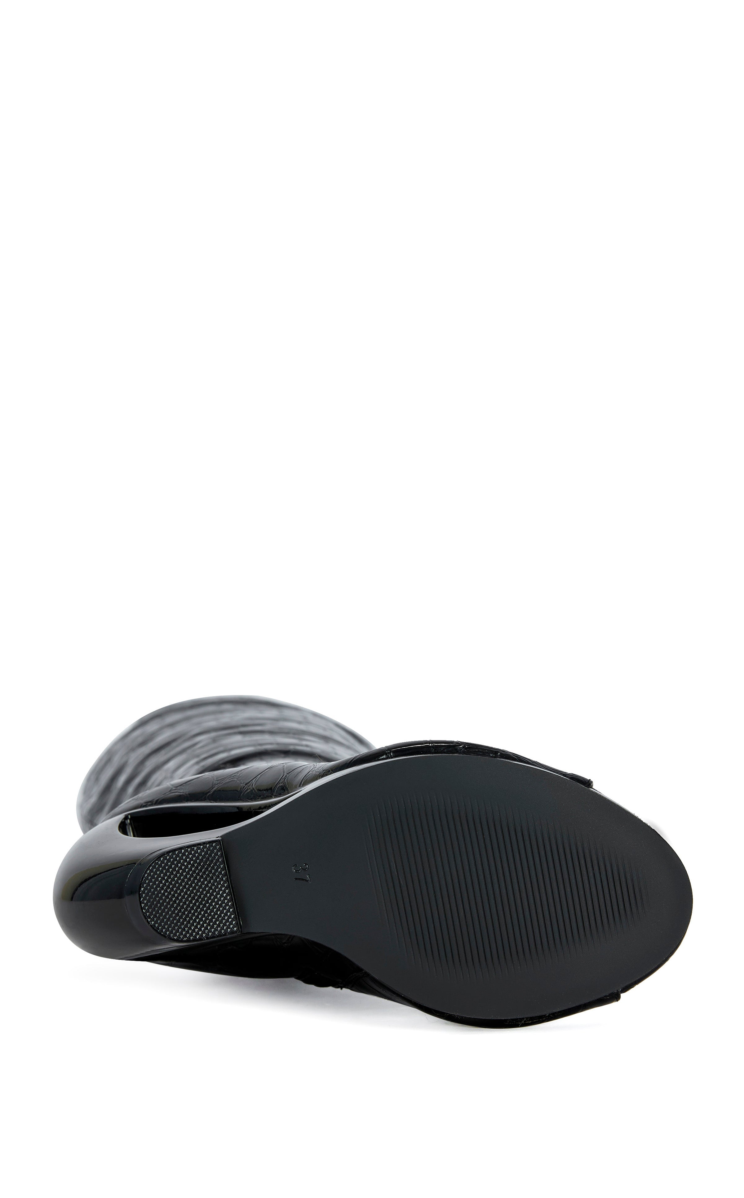« Éclipse » — Bottes Hautes à Talon Sculptural, Noir Croco