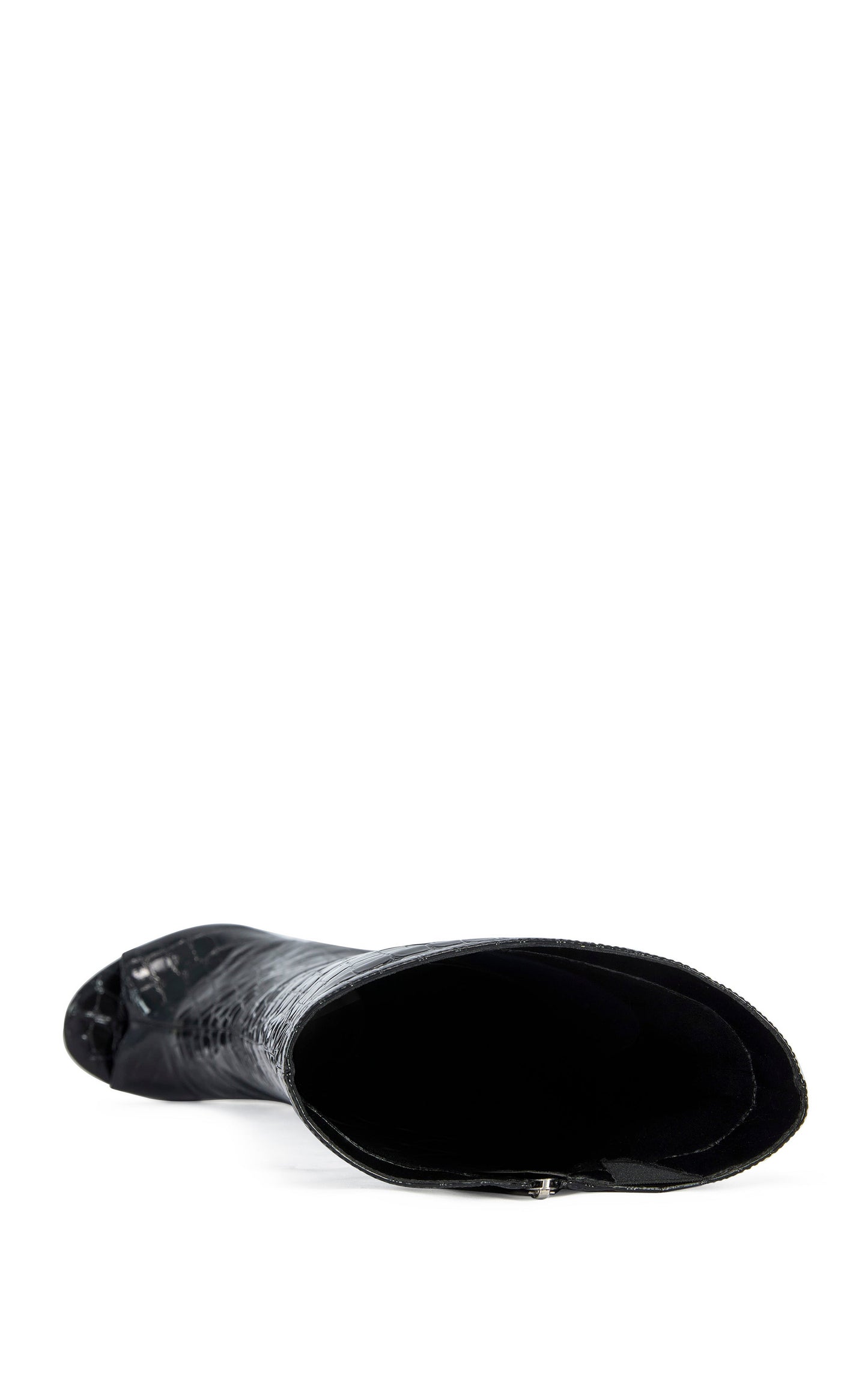 « Éclipse » — Bottes Hautes à Talon Sculptural, Noir Croco