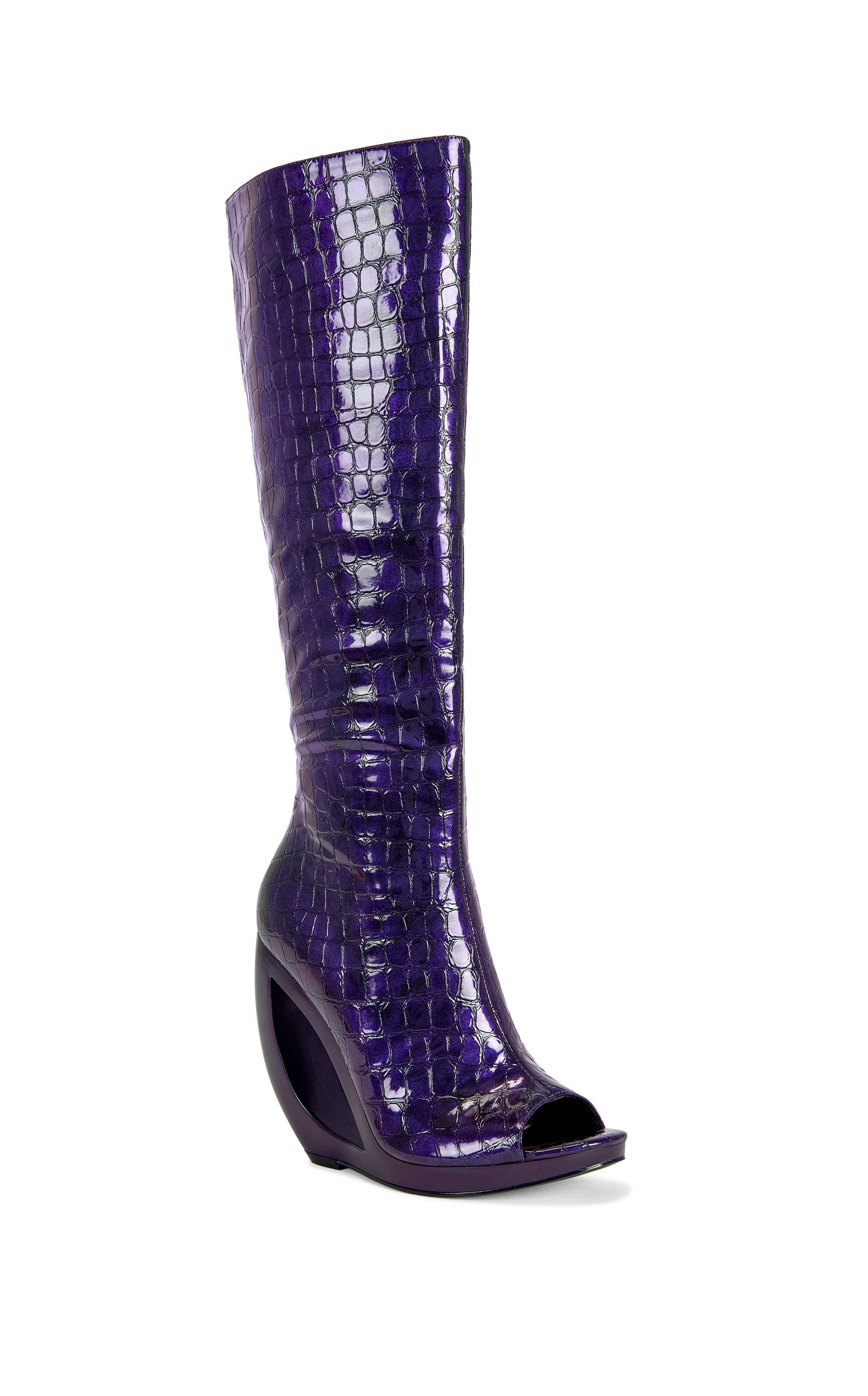 « Éclipse » — Bottes Hautes à Talon Sculptural, Violet Noir