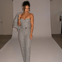 « Ligne Urbaine » — Pantalon Droit en Tweed, Gris Clair