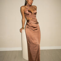 « Heure Dorée » — Robe Longue Corset, Bronze