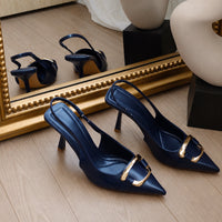 « Nuit Marine » — Escarpins Slingback à Bout Pointu, Bleu Marine