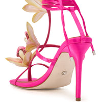 AZALEA WANG CRESCENDO FUCHSIA STILETTO SANDAL WITH FLOWER DETAIL