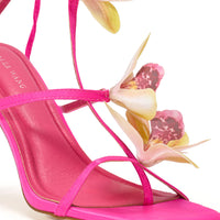 AZALEA WANG CRESCENDO FUCHSIA STILETTO SANDAL WITH FLOWER DETAIL