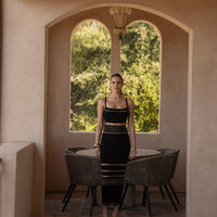 « Brise Marine » — Robe Mi-Longue Côtelée Rayée, Noir