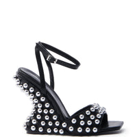 AZALEA WANG CYBELE BLACK EMBELLISHED WEDGE SANDAL
