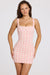 « Ombré » — Robe Mini à Col Carré Brodée, Rose Ombré
