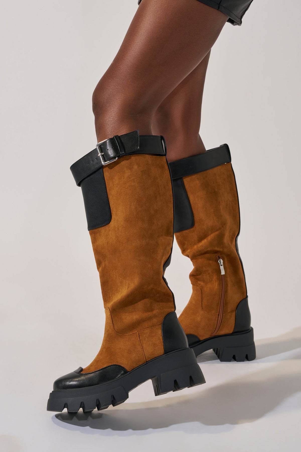 « Flamme » — Bottes à plateforme, Cognac