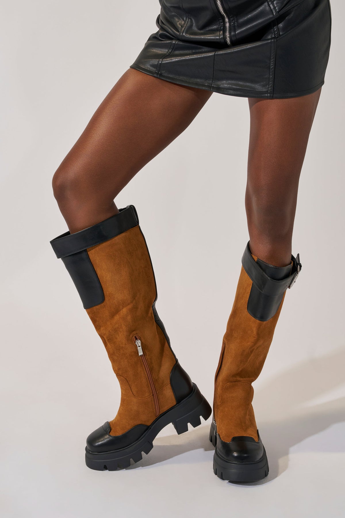 « Flamme » — Bottes à plateforme, Cognac