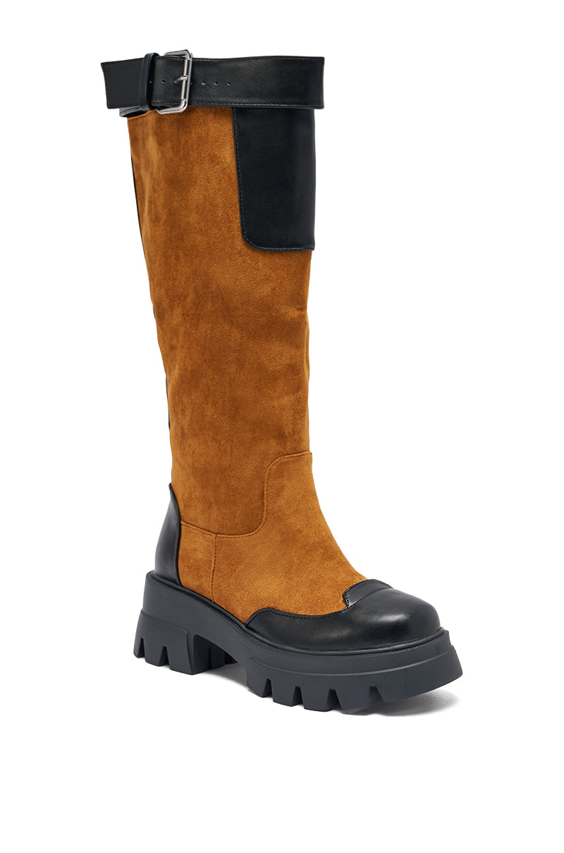 « Flamme » — Bottes à plateforme, Cognac