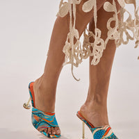 AKIRA DOMNINA BLUE MULTI STILETTO PRINT SANDAL