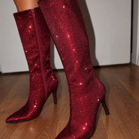 « Éclat Rubis » — Bottes Hautes à Strass, Bordeaux